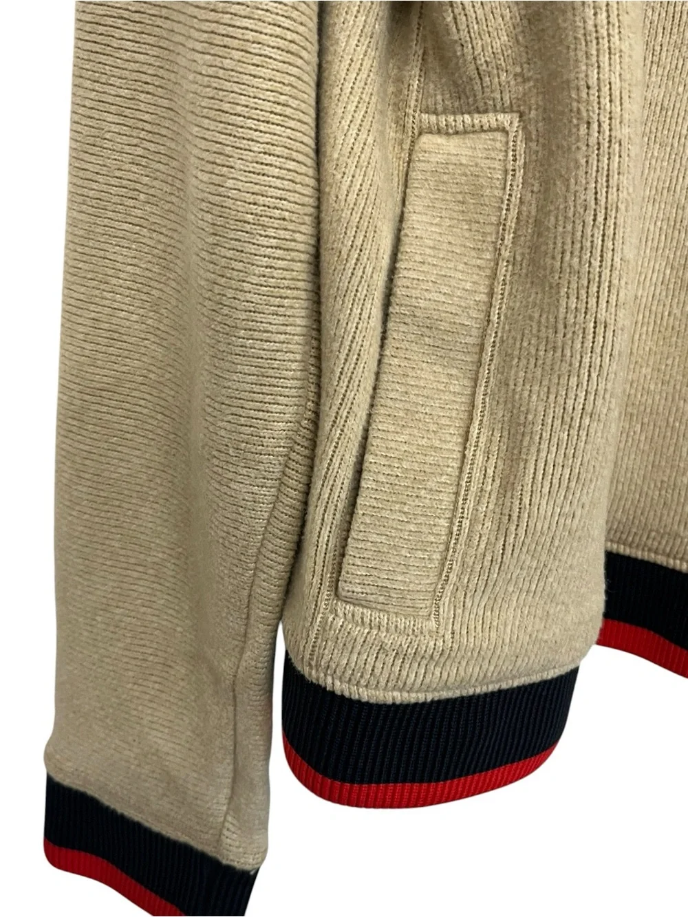 RARE Victoria Victoria Beckham | Beige Ribbed Cowl neck Zipper Striped Sweater L